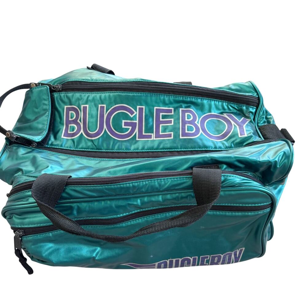 Vtg 1990s Bugle Boy Metallic Gym Bag Duffel Bag Bright Teal & Purple